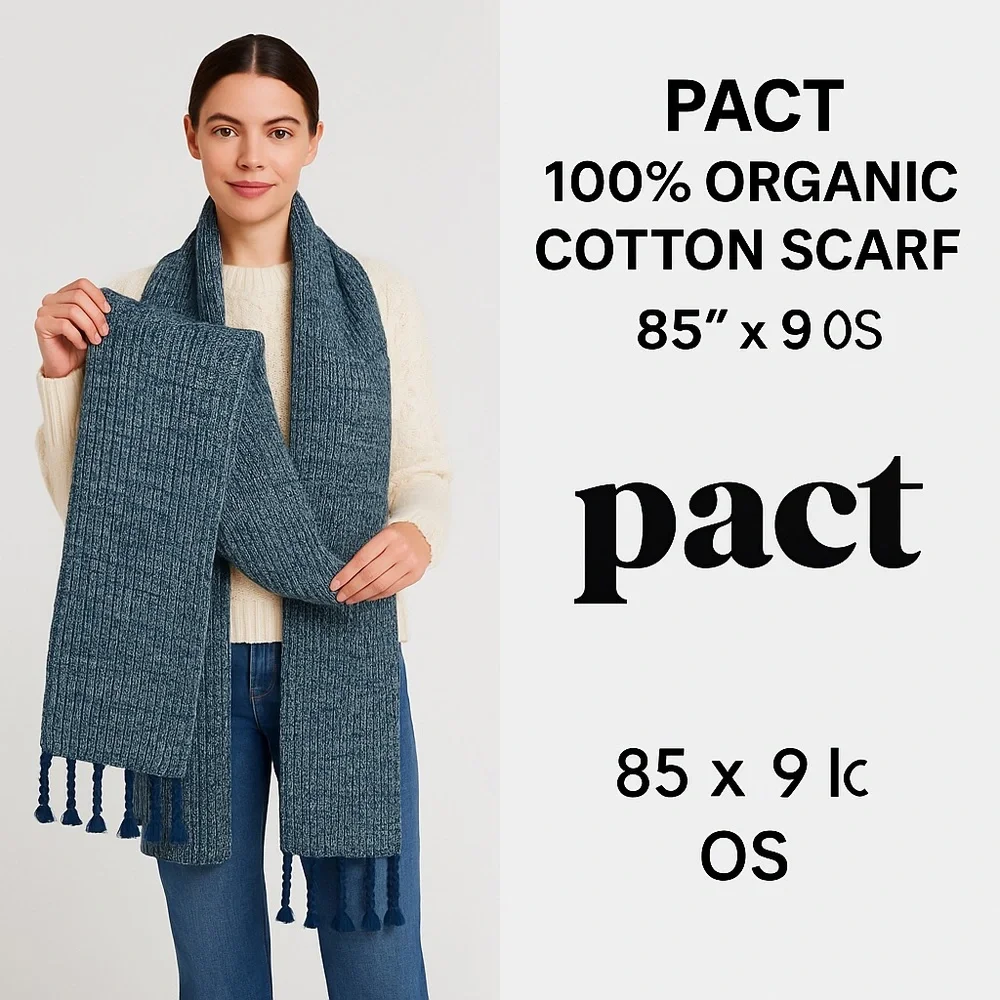 PACT, Knit Scarf Blue-Green w/Braided Tassels, Extra-Long, Excelt Cond, Size OS